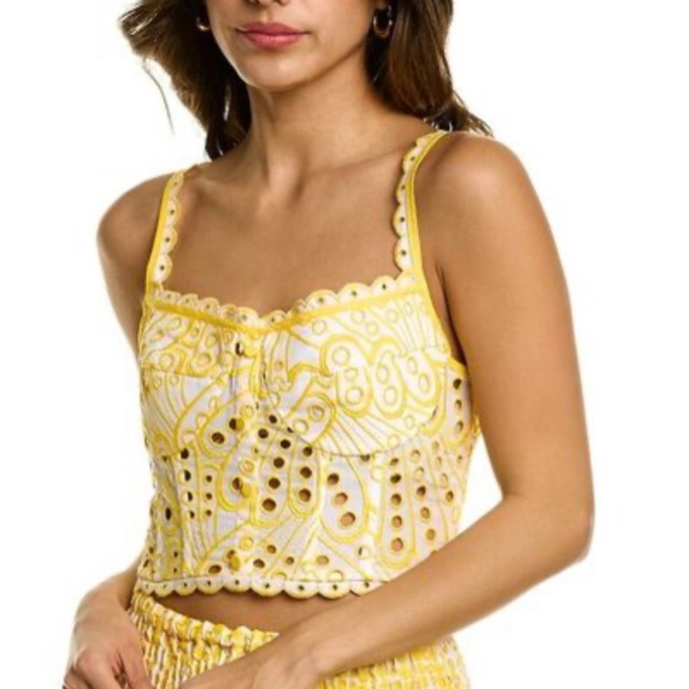 Charo Ruiz Ibiza Womens yellow Tessa eyelet lace crop Top size large brand new